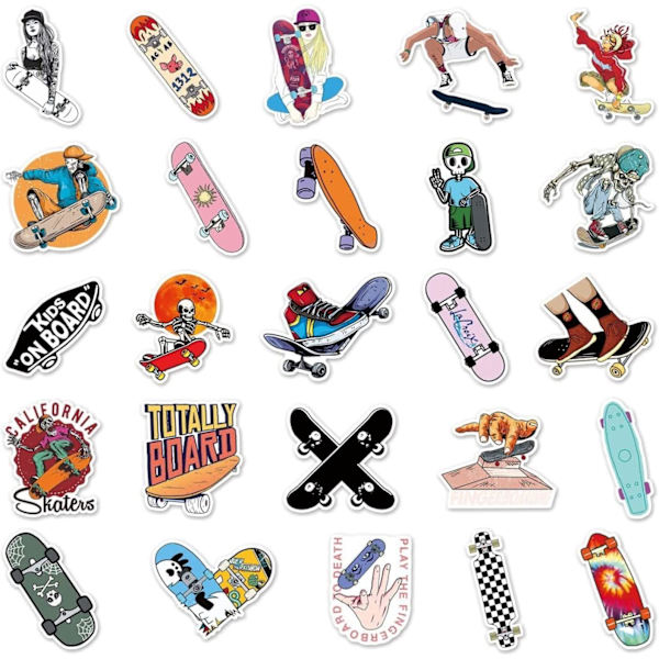 50 stk \"Skull Skateboard\" Graffiti Vinyl Vanntette Klistremerker for Tenåringer Barn Voksne Fargerik Klistremerkepakke for Bærbar PC Mobiltelefoner Skateboard Bagasje