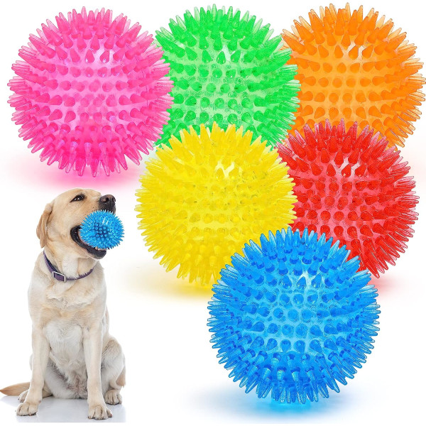 3,5-tums pipande hundleksaksbollar (6 färger) Tuggleksaker för valp för tänder, BPA-fria giftfria, Spikey-hundbollar för hundar, hållbara hundleksaker för aggressiva
