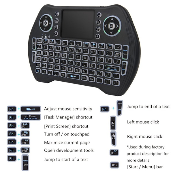 Mini trådløst tastatur, 2,4 GHz trådløst mini tastatur controller, kompatibel med Android TV Box-baggrundsbelysning tør strøm