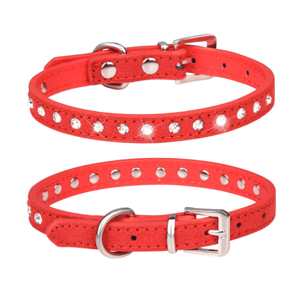 Elegant och glittrande mockahalsband med 1 rad strass för små husdjur, katt, hund, valp (M, röd)