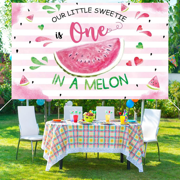 1. syntymäpäiväjuhlan banneri Our Little Sweetie Summer Watermelon -teemainen ensimmäinen syntymäpäiväkuvaustausta taustakangas syntymäpäiväjuhlan koristeluun