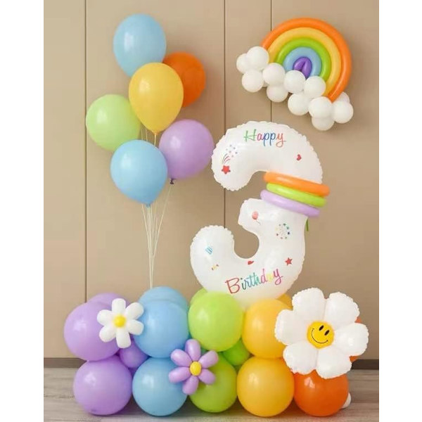 65-delad uppsättning gigantiska vita nummer 3-ballonger för 3-årsfest - 40-tums nummer 3-ballong | 3-årsballonger | 3-årsdekorationer