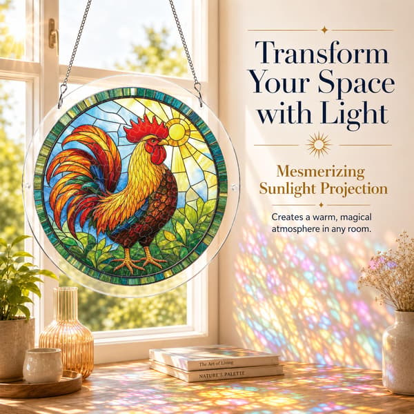 Rooster Acrylic Puzzle Suncatcher, 83 Pieces DIY Window Decor