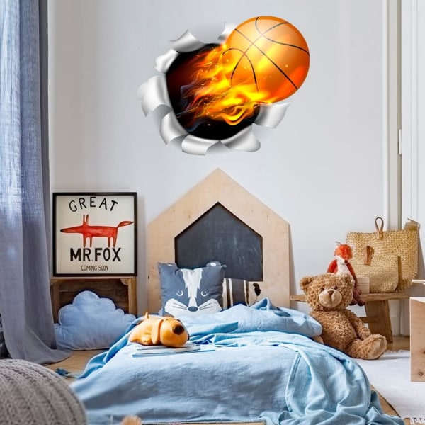 3D Basket Väggdekor Avtagbar Självhäftande Genombrott Fireball Väggdekor Flygande Basket Väggkonst