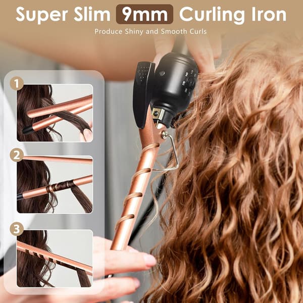 Thin Curling Iron, Ultra-thin 9mm Ceramic Curling Iron with Adjustable Temperature (80℃-230℃), Small Curling Iron