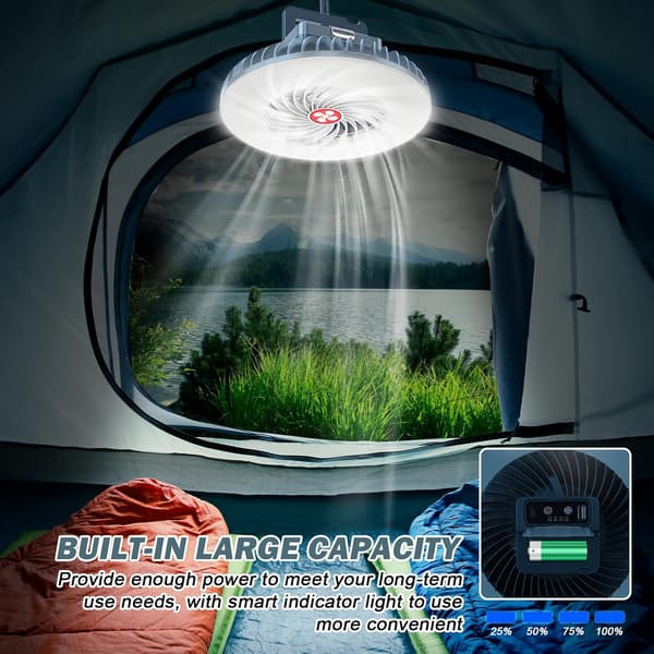 Vegena Campingventilator med lys, LED Campinglys med ventilator, Loftventilator med belysning Bærbar USB Genopladelig Campingventilator Campinglanterne til Camping