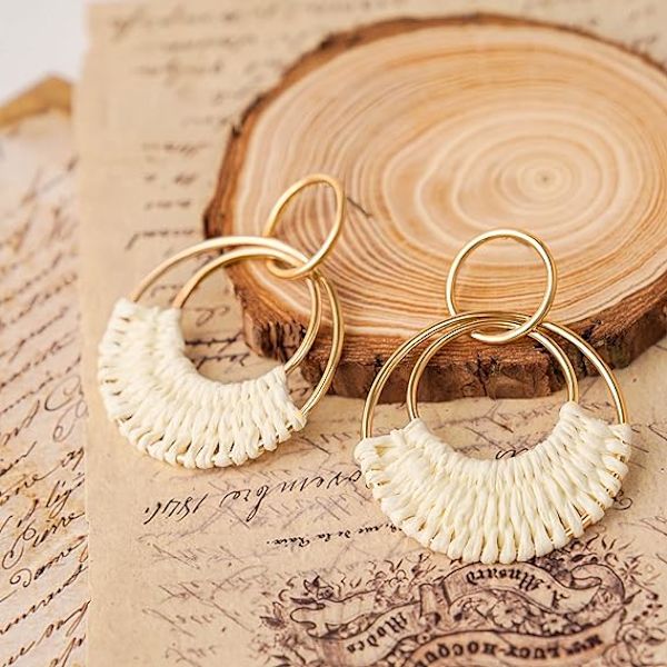 Raffia-renkaat Korvakorut Hauskat Boho Kesä Ranta Korvakorut Kevyet Käsintehty Olki Viero Rattan Ripustuskorvakorut Statement Geometrinen Pyöreä Tippa Korvakorut