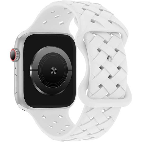 Silikonflätade vävband Kompatibel med Apple Watch 38mm 40mm 41mm , Ersättningssilikon Sport Andningsrem för kvinnor Män-Vit