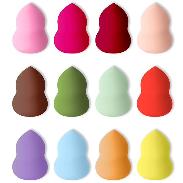 12 stk. sminkesvamper, profesjonell sminkesvampblender, sett, foundation, blending, skjønnhetssvamp, myk setting, ansiktspuffer (flerfarget) gourd