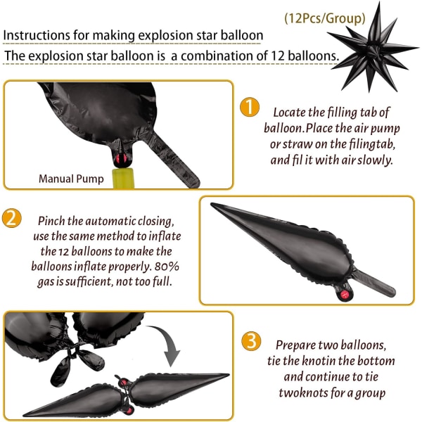 50 st exploderande stjärnfolieballonger - 12-punkts stjärnballonger, silverfärgade stjärnskottskoner i mylar, spikballonger för festtillbehör