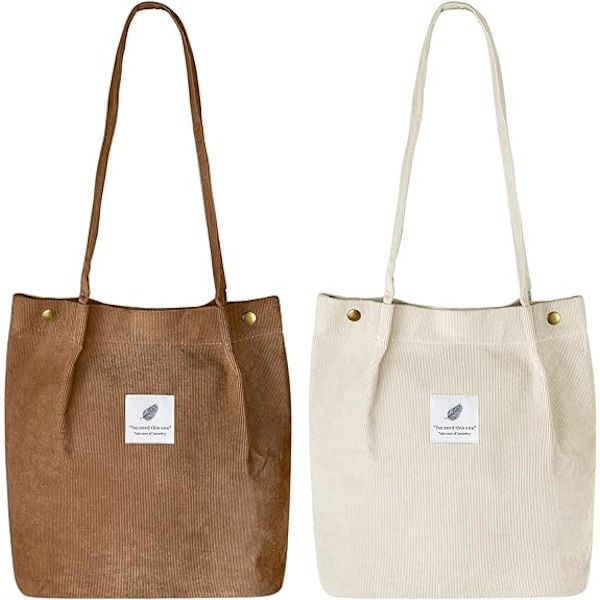 Kordväv Tote Bag för kvinnor Canvas Axelväska med innerficka