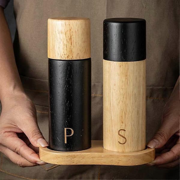 Eik Tre Pepper- og Saltkvernsett Multifunksjon Krydder Pepperkvern Påfyllbar Pepper Saltkvern