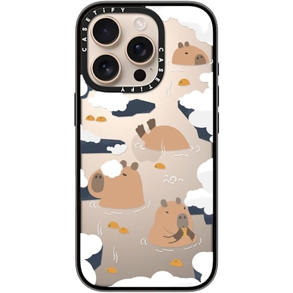 Kompakt iPhone 16 Pro Max Deksel [Lettvekt / 1,2 m 2X Militær Grad Fallbeskyttelse/Slank] - Kirsebær - Klar Svart Floating Capybara iPhone 16 Pro