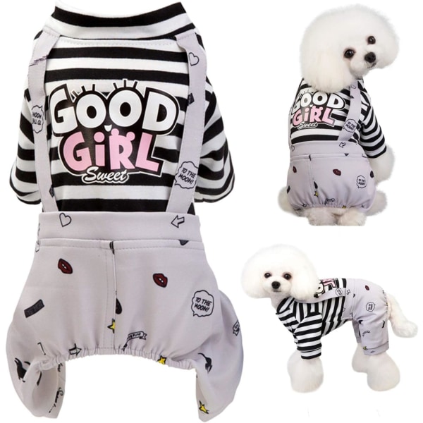Hundkläder Randig Onesie valpskjorta, söt hundpyjamas Bodysuit Kappa Jumpsuit Overall Soft Comfort Pjs Apparel Costume,for Boy Girl -grå S-storlekar