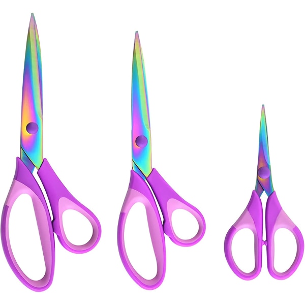 1 Set of 3 Pack School Scissors, All Purpose Sharp Titanium Blades Shears, Rubber Soft Grip Handle