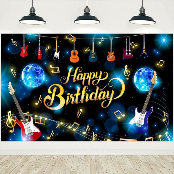 Musical Note Guitar Happy Birthday Backdrop Karaoke Themed Birthday Photography Background Rock and Roll Party Decorations Banner