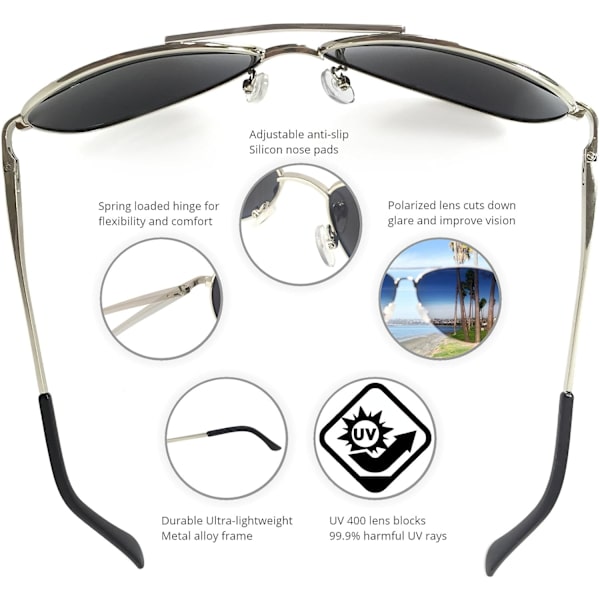 Premium Militær Stil Klassiske Aviator Solbriller, Polariseret, 100% UV-beskyttelse
