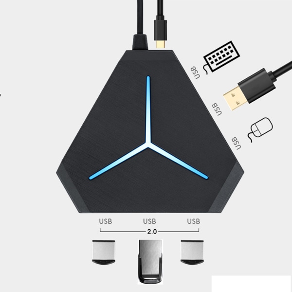 USB-hub splitter ABS ekspansjonshub-grensesnitt bærbar PC U-disk høyhastighets ekspander - Børstet svart USB2.0+ seks porter