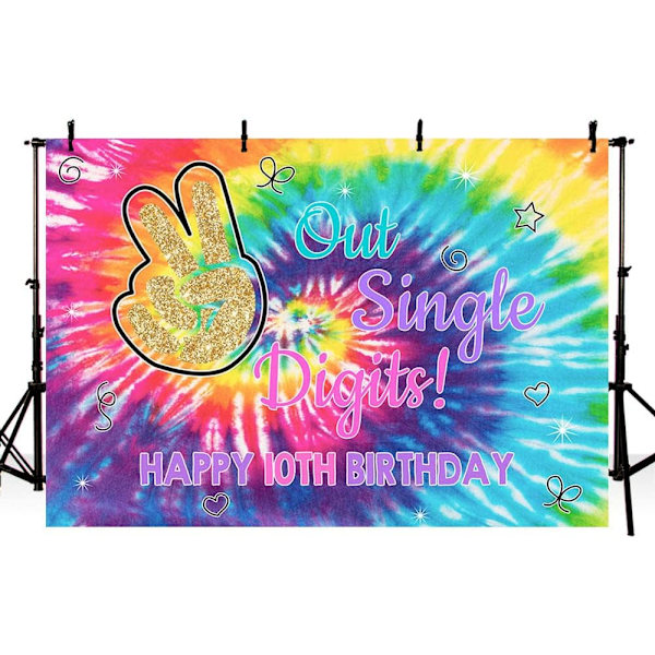 7x5ft Happy 10th Birthday Baggrund Regnbue Tie Dye Fotografi Baggrund Ud Enkelt Ciffer Jeg Er 10 Dekorationer Fødselsdagspige Fest Banner Rekvisitter