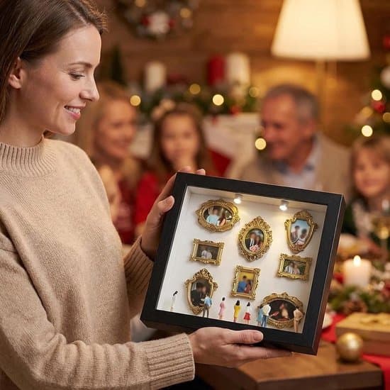 DIY Shadow Box - 25.5 x 25.5 cm - Mini Photo Frame with LED - DIY Mini Museum Silhouette Box - Complete Set with 8 Miniature Figures & 8 Gold Frames