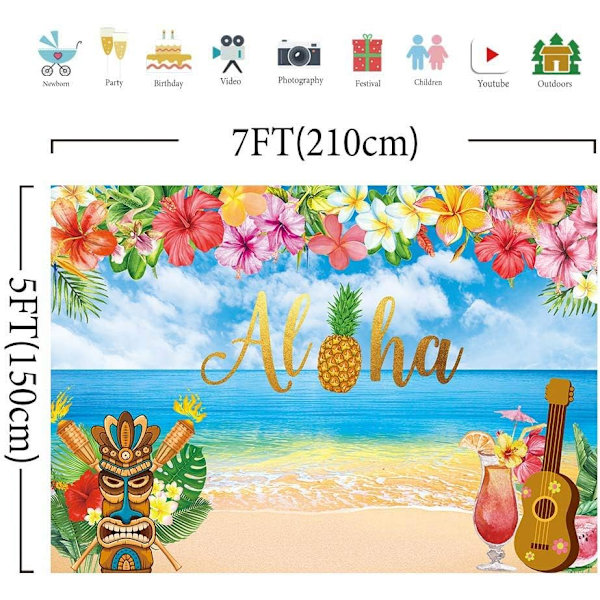 7x5ft Sommar Aloha Luau Fest Bakgrund för Tropisk Hawaiiansk Strand Bakgrund Havspalm Födelsedag Musikalisk Fest Baby Shower Banner Dekoration