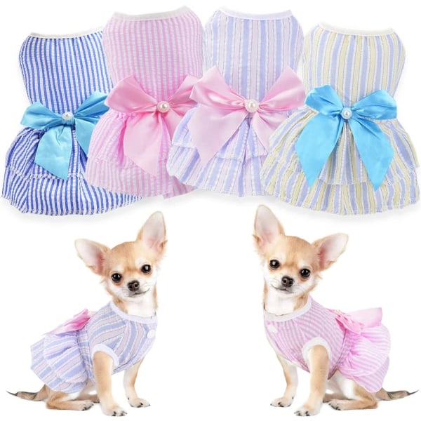 Små hundar Flicka Sommar Söt husdjursvalpklänning 4-pack extra små hundkläder Outfit Kläder hona-Xs