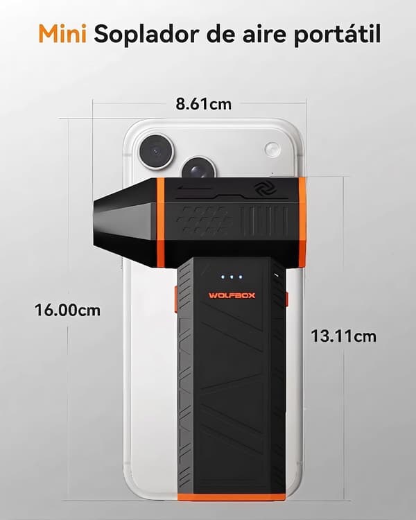 WOLFBOX - 110.000 omdr./min. Trådløs Elektrisk Luftblæser, Justerbar Mini 3-Hastigheds Ventilator
