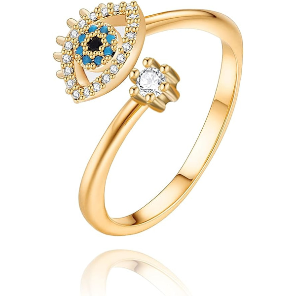 Guld Statement Ringe til Kvinder 14k Guldbelagt Sølv Rosenguld Ondt Øje Chevron Spids V-Formet Åben Ring Marquise Cubic Zirconia Justerbare Ringe