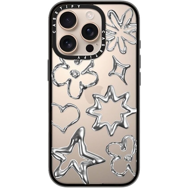 Kompakt iPhone 16 Pro Max Deksel [Lettvekt / 1,2 m 2X Militær Grad Fallbeskyttelse/Slank] - Kirsebær - Klar Svart Chrome Doodles iPhone 16 Pro