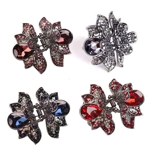 Mini-leukahaarnipsit, metalliset kristallihiuskynnet, liukumattomat kukkatukit, vintage-metallitimanttihiusklipsi-lisävarusteet - 4 kappaleen sarja