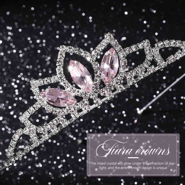 Princess Silver Tiara and Crown Rosa Crystal Tiaras Girls Pageant Crowns Rhinestone Birthday Headdress for Kids (Rosa)