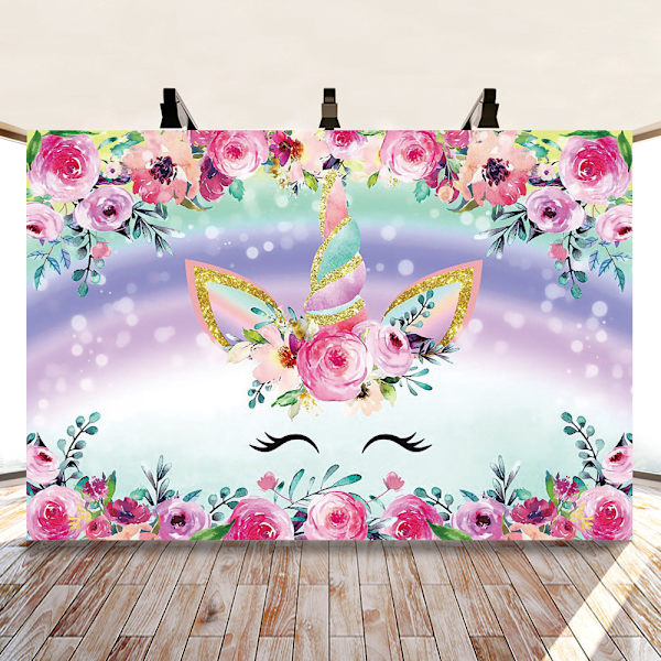 Yksisarvinen syntymäpäivätausta 5x5ft kulta glitter sateenkaari yksisarvinen syntymäpäivä valokuva tausta syntymäpäivä bokeh kukka juhla koristeet valokuvauskoppi lahjat