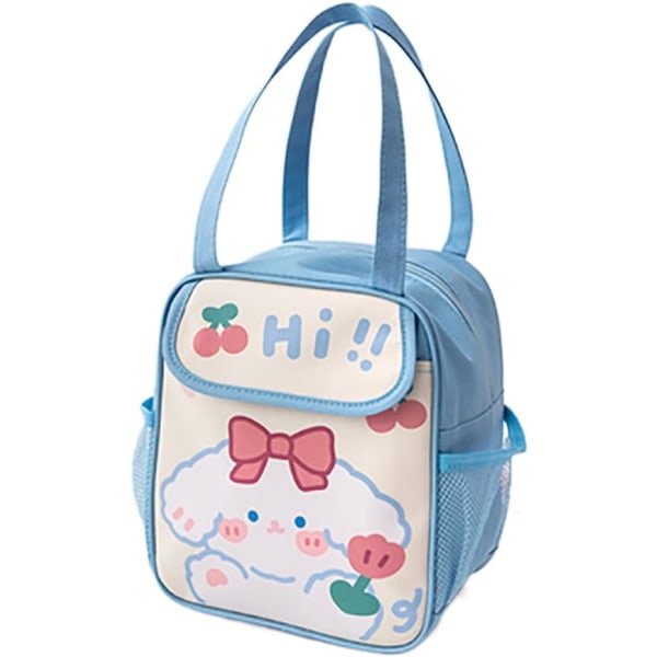 Söt Lunchväska för Kvinnor Flickor Japansk Anime Isolerad Kylare Kawaii Lunchbox för barn Tonåringar Förskola gymnasieelev (blå valp)