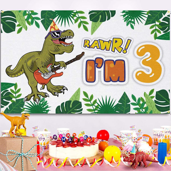 Roar Olen 3 Syntymäpäivätausta Banneri Dinosaurus Teema 3-vuotiaan Syntymäpäivävalokuvaustausta Roar Kolme Dinosaurus Syntymäpäiväjuhlan Koristeet Pojille