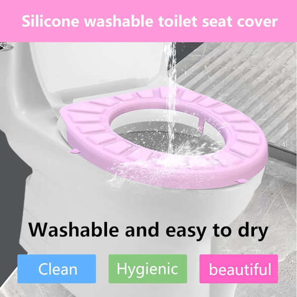 Silikoninen WC-istuimen kansi, WC-istuimen pehmuste, Pehmustettu WC-istuin, Silikoninen pestävä, Uudelleenkäytettävä ja kestävä, Puhdas ilman bakteerijäämiä (Pinkki)