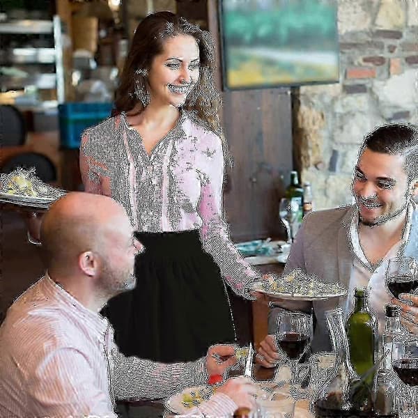 Midjeförkläde Kök Matlagning Restaurang 100% Bomull Bistro Halvförkläde med Fickor för Kvinnor & Flickor
