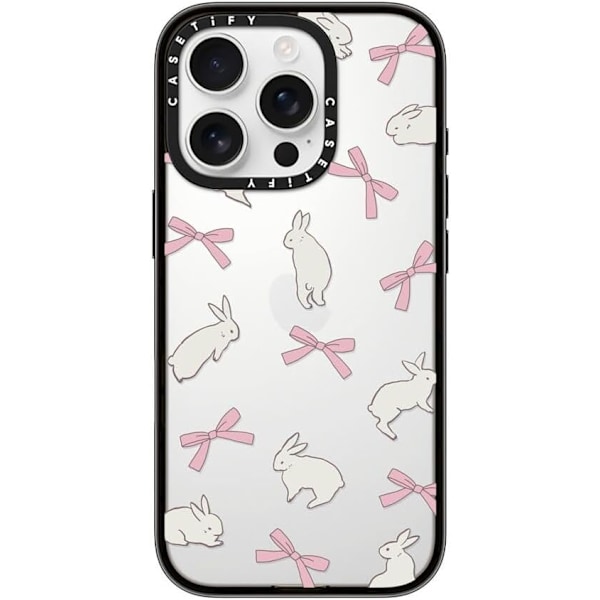 Kompakt iPhone 16 Pro Max Deksel [Lettvekt / 1,2 m 2X Militær Grad Fallbeskyttelse/Slank] - Kirsebær - Klar Svart Rabbit Ribbon iPhone 16 Pro