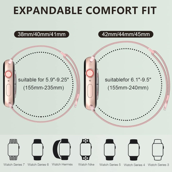 Kvindes og Mænds, Rustfrit Stål Mesh Loop Magnetisk Spænde Udskiftning til iWatch Remme (41mm/40mm/38mm, Regnbue).