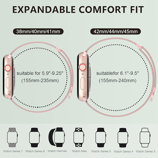 Kvinnor och män, rostfritt stål mesh loop magnetiskt spänne ersättning för iWatch band (41mm/40mm/38mm, regnbåge).