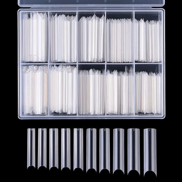 200 Pieces Clear Acrylic Nails, Extra Long Straight Square Nail Tips, Full Cover Acrylic False Nails with C-Curve