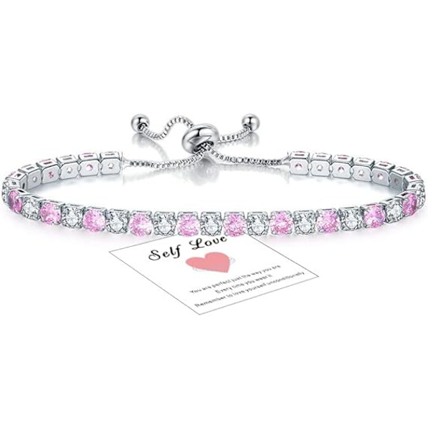 925 Sterling Sølv Tennis Dame Armbånd, Krystal Slider Armbånd Diamant Zirconia Dame Armbånd Fødselsdagsgaver til Mor Kvinder Søstre（Pink）