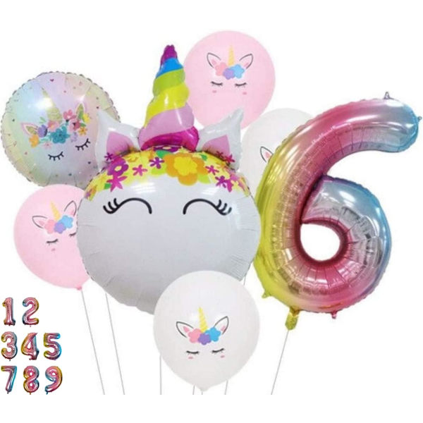 Dekorationer för enhörningsfödelsedag - Nummer 5 ballong rosa gradient, enhörningsballonger, enhörningsfestdekorationer, enhörningsfesttillbehör 5:e födelsedagsfest