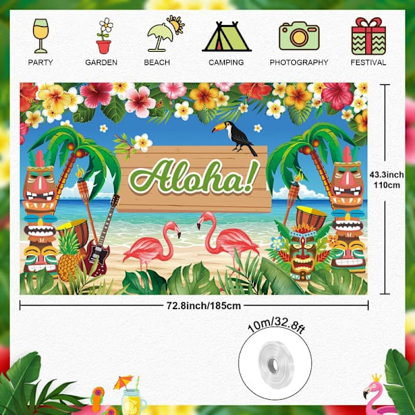 Aloha Party Bakgrund, Hawaiiansk Dekorationsbanderoll, Stor Aloha-banderoll för Tropiska Festdekorationer och Strandfestdekorationer 72,8 x 43,3 Tum