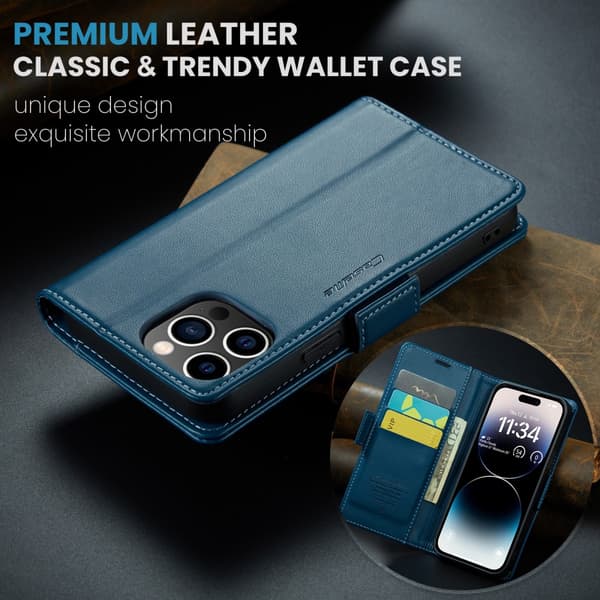 CaseMe Slim Lommebokdeksel RFID-beskyttelse iPhone 15 Pro Max Blå