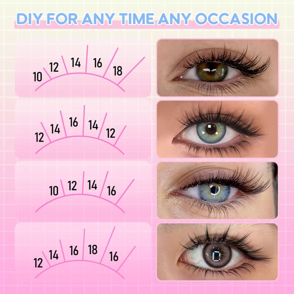 Eyelash Extension Set, Natural, Thick, Curled, Segmented, Heat-Sealed, Large Capacity Lashes, 44 Rows, 880 Clusters [30P+40P+60P+80] Lash Book