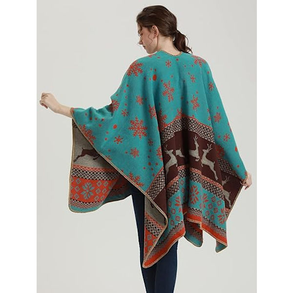 Dame Plaid Sweater Poncho Kappe Frakke Åben Front Tæppe Sjal og Wraps