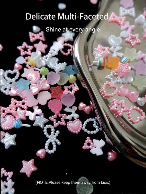 3D Farverige Neglekunst Charms Sæt med Sløjfe Stjerne Hjerte Designs, DIY Manicure Tilbehørssæt