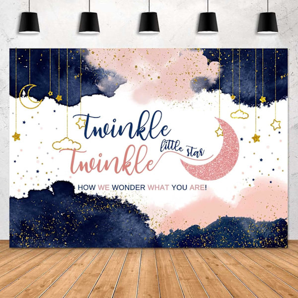 Tummansininen ja vaaleanpunainen sukupuolen paljastus tausta Twinkle Twinkle Little Star Baby Shower juhlat koristeet Raskaus paljastaa yllätys tausta 7x5ft