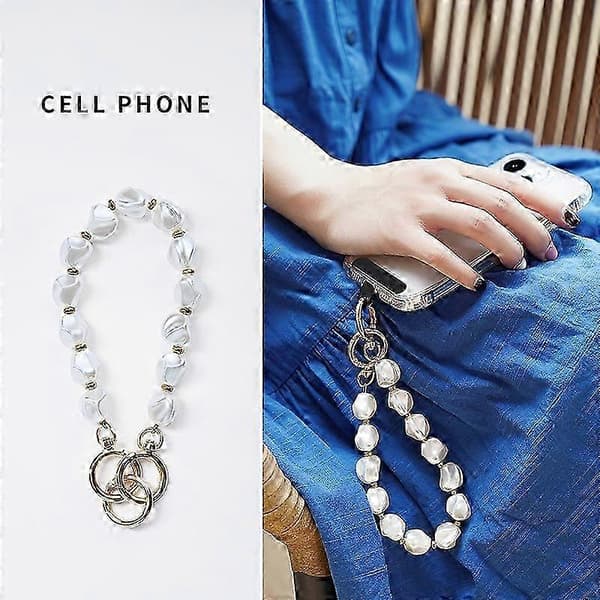 JiaWei LEEU DESIGN Perleperle Telefon Snor 30cm Akryl Håndledsrem Telefon Charm Rem med Tether Tab zbH Multicolor Style B