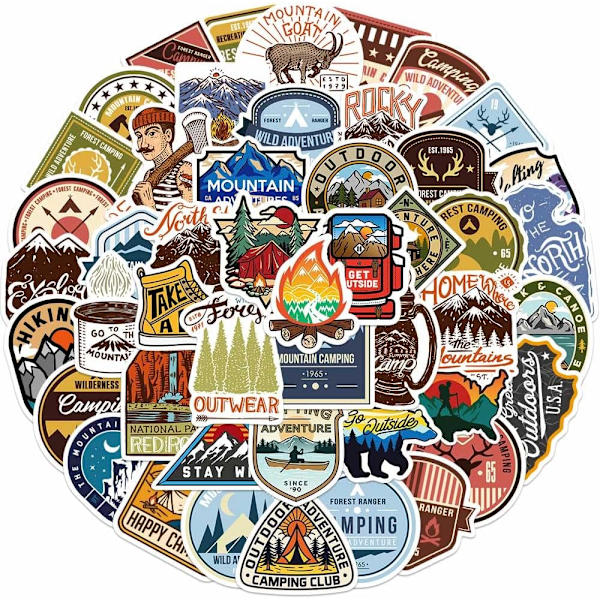 Utomhusäventyr Campingklistermärken, Vandringsresedekaler Vattentäta Vinyldekaler för Hydro Flask Vattenflaska Scrapbook Laptop Skateboard Bil